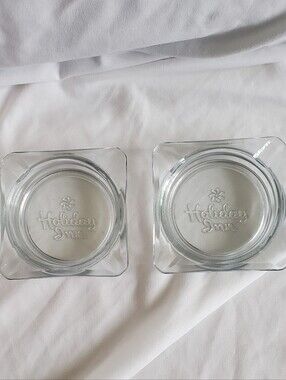Holiday Inn Vintage Glass Ashtray Set - Clear Square Glass (2), Embossed Logo